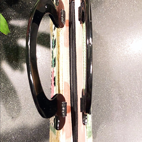 Modern Floral & Geometric Needlepointed Tote, Suede Lining, Leather Gussets - Picture 4 of 7